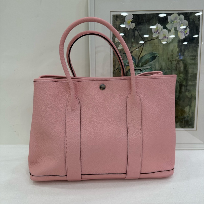 Hermes愛馬仕 櫻花粉銀扣花園36 garden party36 T刻 有購證-1