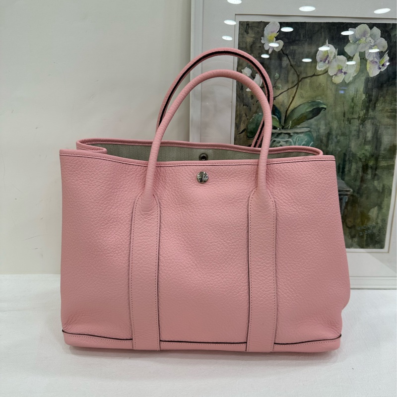 Hermes愛馬仕 櫻花粉銀扣花園36 garden party36 T刻 有購證-2