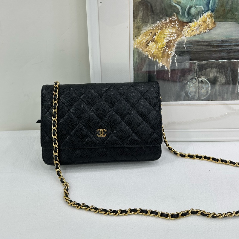 Chanel香奈兒黑金荔枝牛皮woc 21開-0