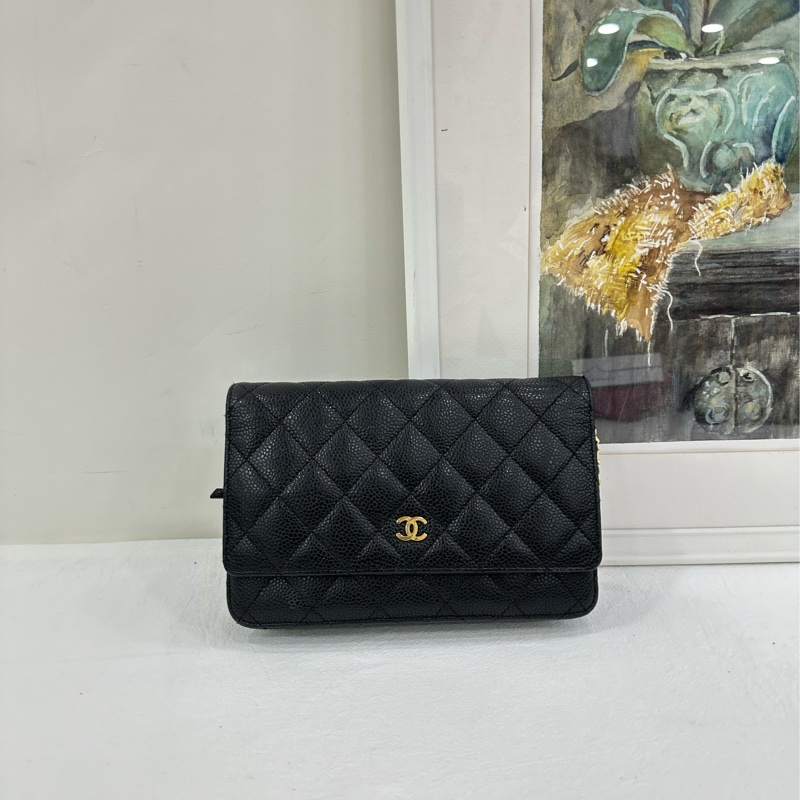 Chanel香奈兒黑金荔枝牛皮woc 21開-1