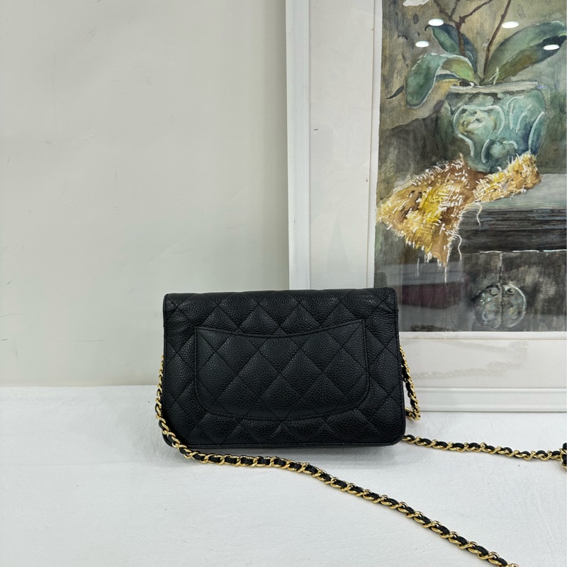 Chanel香奈兒黑金荔枝牛皮woc 21開-3