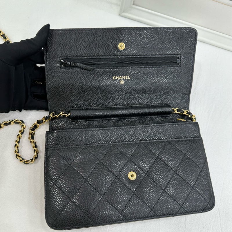 Chanel香奈兒黑金荔枝牛皮woc 21開-5