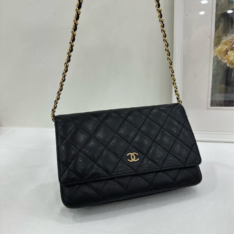 Chanel香奈兒黑金荔枝牛皮woc 21開-7