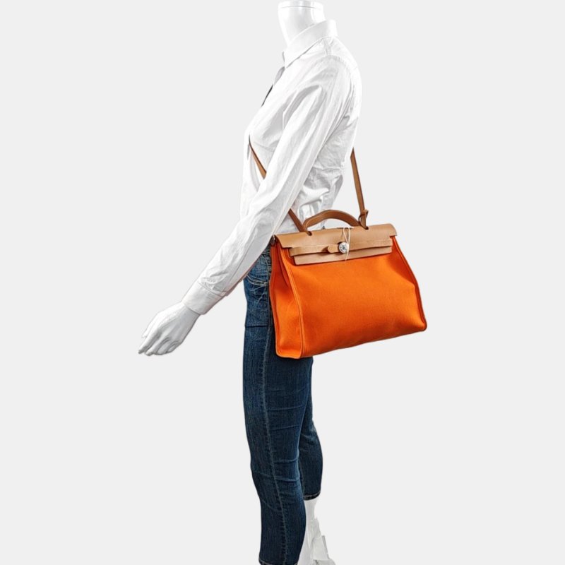HERMÈS Herbag 31 愛馬仕橙帆布單肩包手提包 銀色五金-1