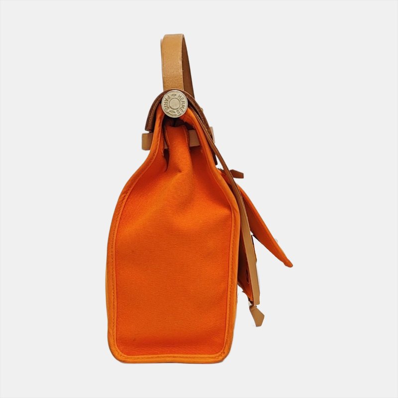 HERMÈS Herbag 31 愛馬仕橙帆布單肩包手提包 銀色五金-2