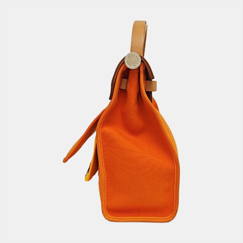 HERMÈS Herbag 31 愛馬仕橙帆布單肩包手提包 銀色五金-3