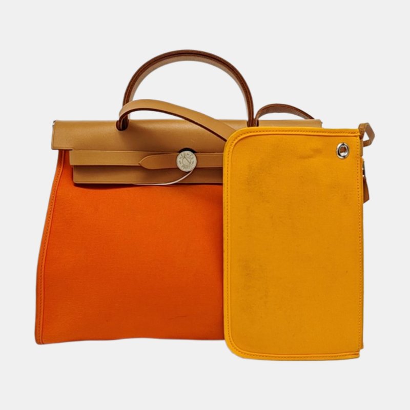 HERMÈS Herbag 31 愛馬仕橙帆布單肩包手提包 銀色五金-7