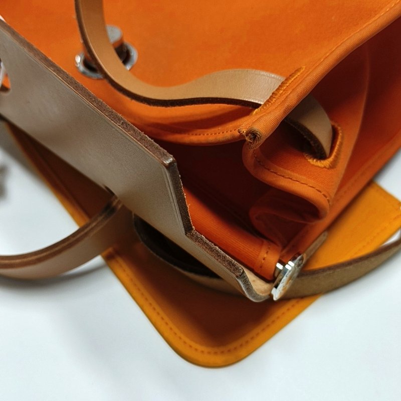 HERMÈS Herbag 31 愛馬仕橙帆布單肩包手提包 銀色五金-10