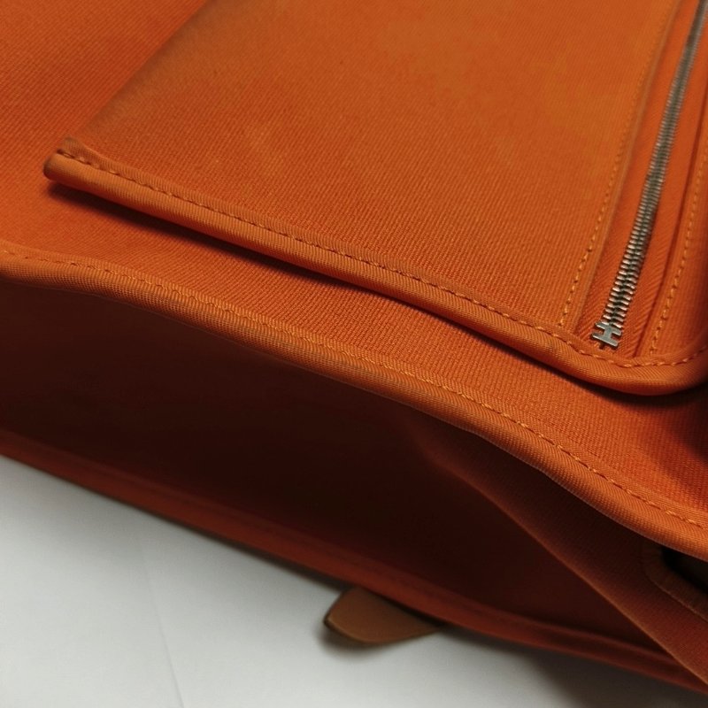 HERMÈS Herbag 31 愛馬仕橙帆布單肩包手提包 銀色五金-14