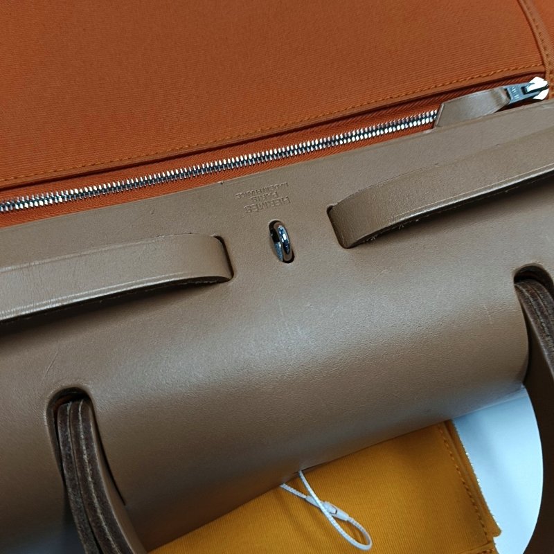 HERMÈS Herbag 31 愛馬仕橙帆布單肩包手提包 銀色五金-15