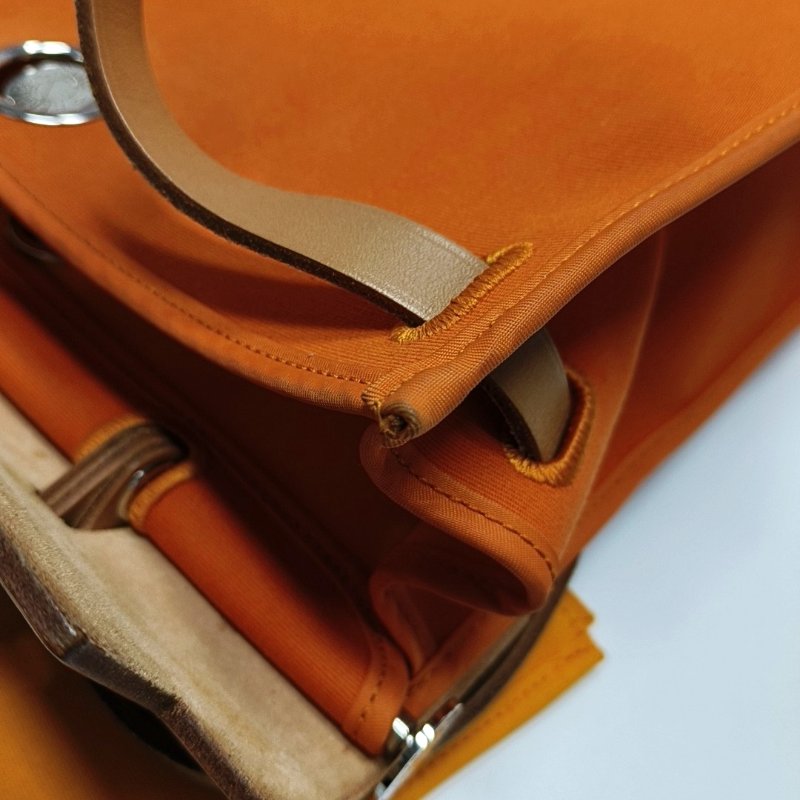 HERMÈS Herbag 31 愛馬仕橙帆布單肩包手提包 銀色五金-18