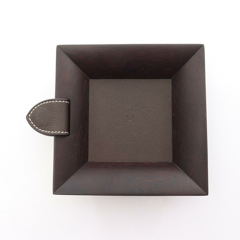 愛馬仕 Vidposh Square Atrium PM 托盤，皮革木質，棕色，二手，男女通用