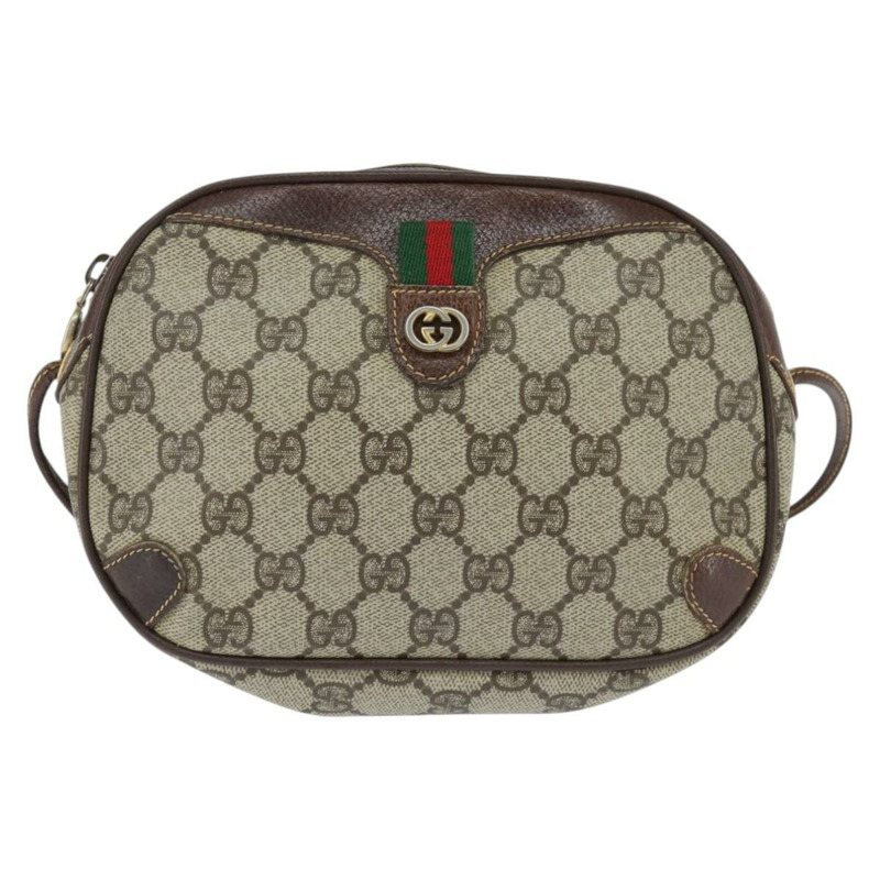 【日本直送】GUCCI GG Supreme Web Sherry Line 手拿包 PVC 米色 金色 89 02 066 Auth 150444-12