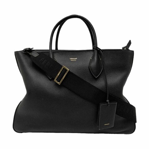 FERRAGAMO 托特包 大號 黑色牛皮 金色五金 可拆卸肩帶