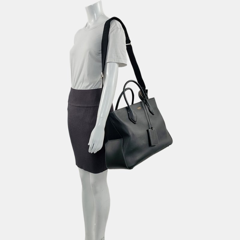 FERRAGAMO 托特包 大號 黑色牛皮 金色五金 可拆卸肩帶-1