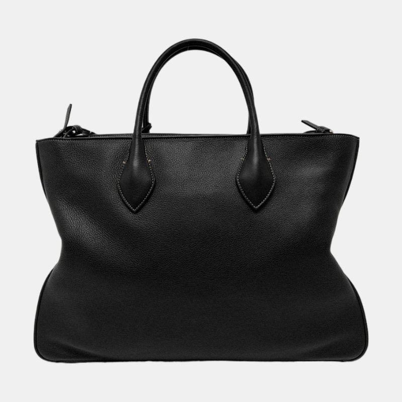 FERRAGAMO 托特包 大號 黑色牛皮 金色五金 可拆卸肩帶-4