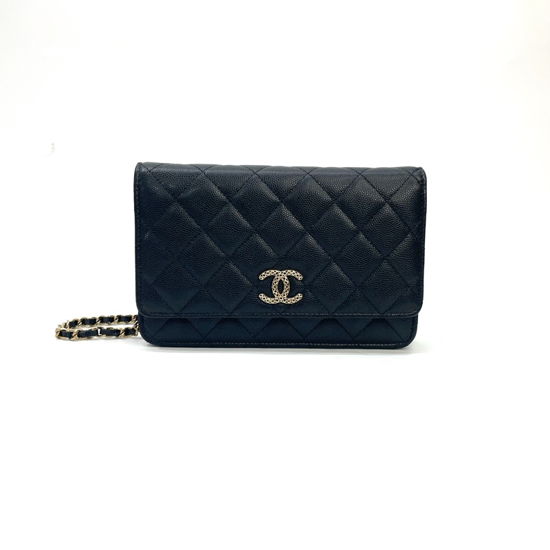 全新 Chanel 黑荔枝牛皮金釦斜背Woc AP3180-0