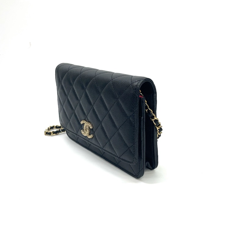 全新 Chanel 黑荔枝牛皮金釦斜背Woc AP3180-3