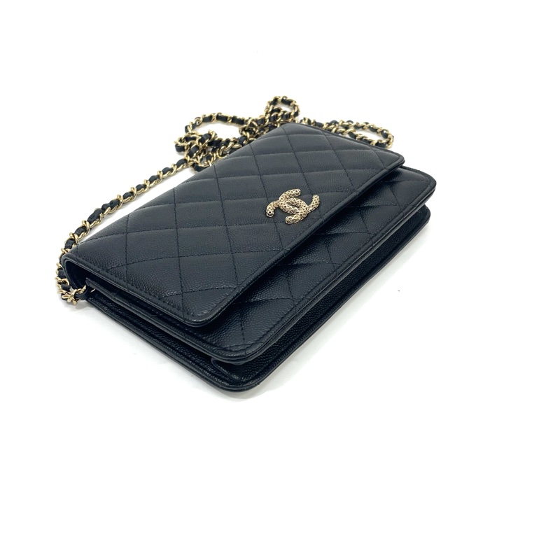 全新 Chanel 黑荔枝牛皮金釦斜背Woc AP3180-5