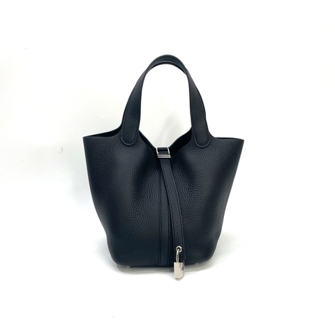 Hermes 89黑TC皮銀釦Picotin 18菜籃子 手提包