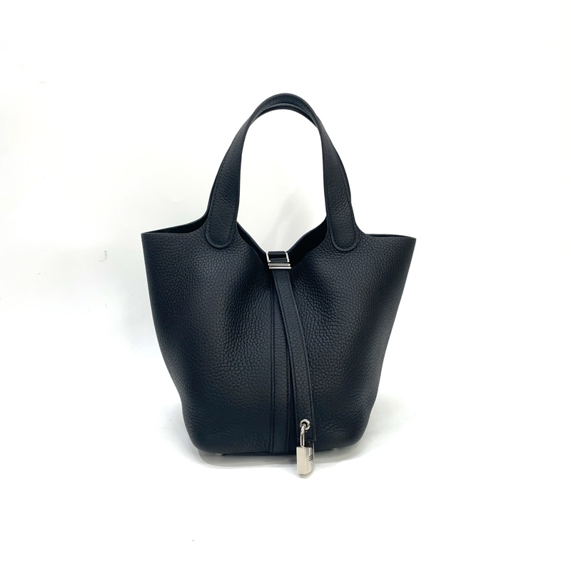 Hermes 89黑TC皮銀釦Picotin 18菜籃子 手提包-0