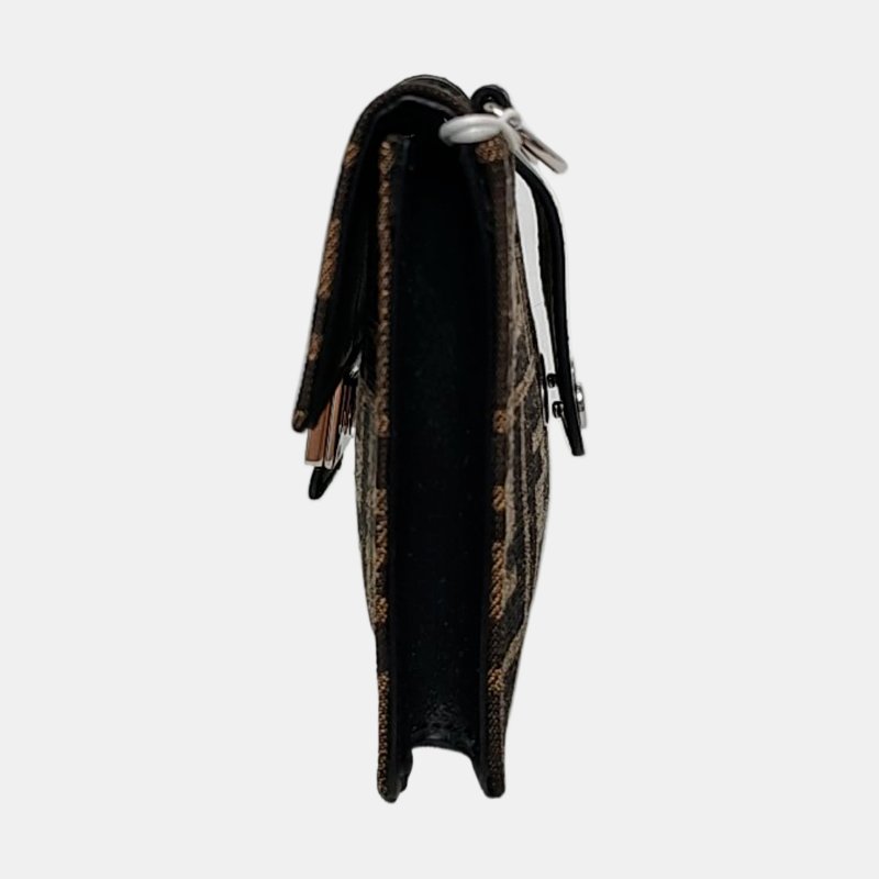 FENDI Baguette 棕色帆布鉚釘斜背包 銀色五金 可拆卸肩帶-2