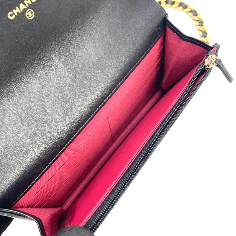 Chanel 黑羊皮霧金釦19斜背 Woc-8