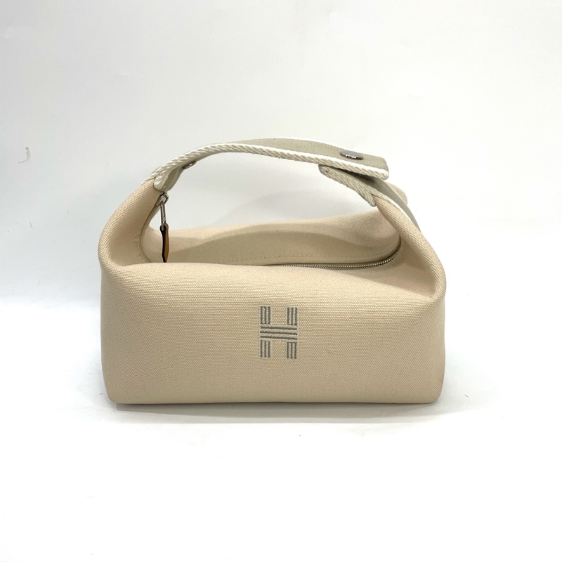 Hermes 米白帆布銀釦Bride a Brac PM 飯盒包-0