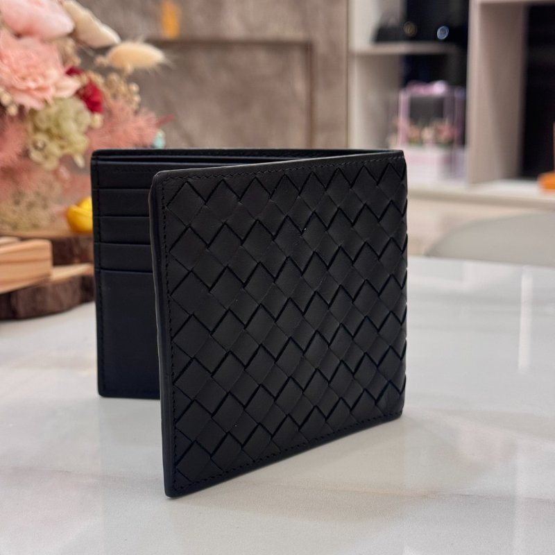 *SHIHNA名牌精品*Bottega Veneta黑色編織小牛皮短夾-2