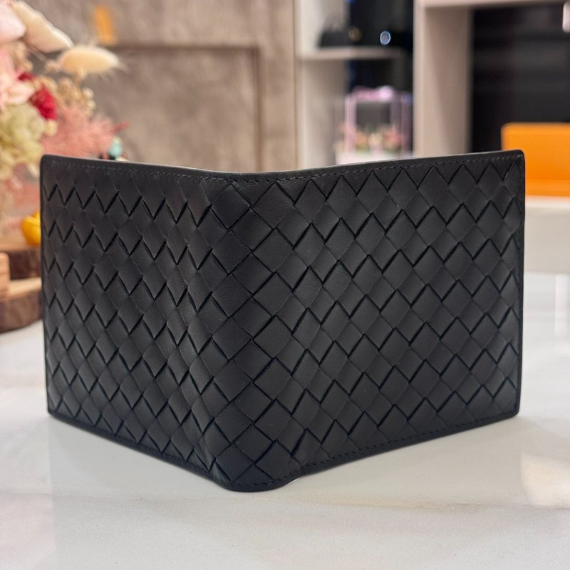 *SHIHNA名牌精品*Bottega Veneta黑色編織小牛皮短夾-3
