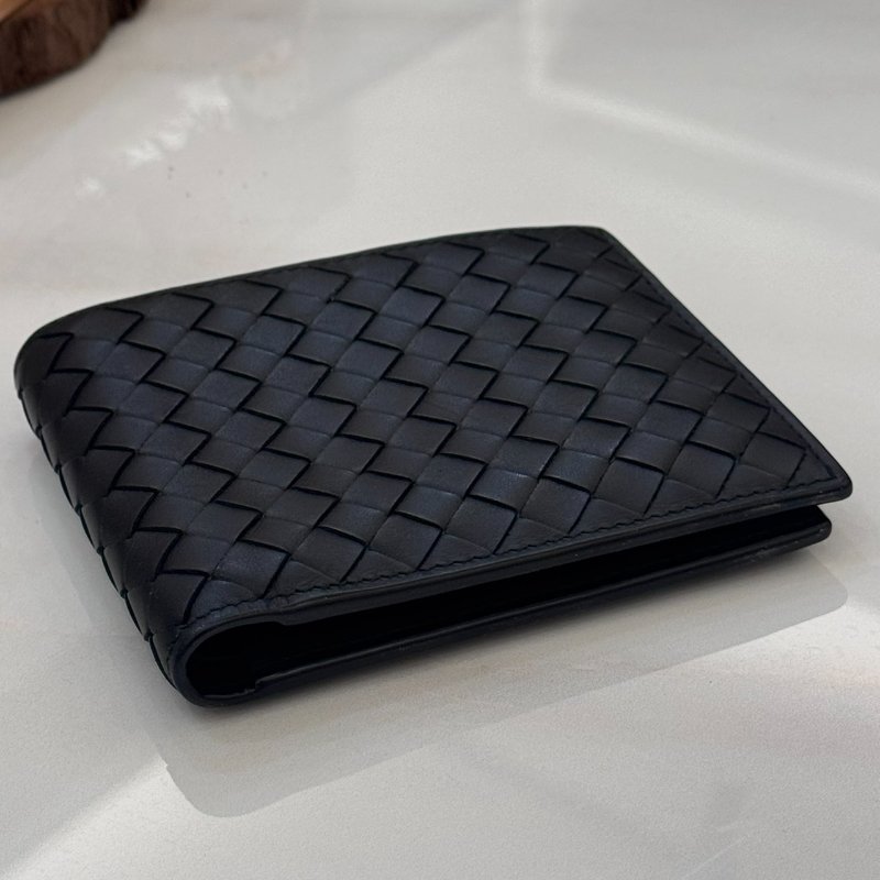 *SHIHNA名牌精品*Bottega Veneta黑色編織小牛皮短夾-7