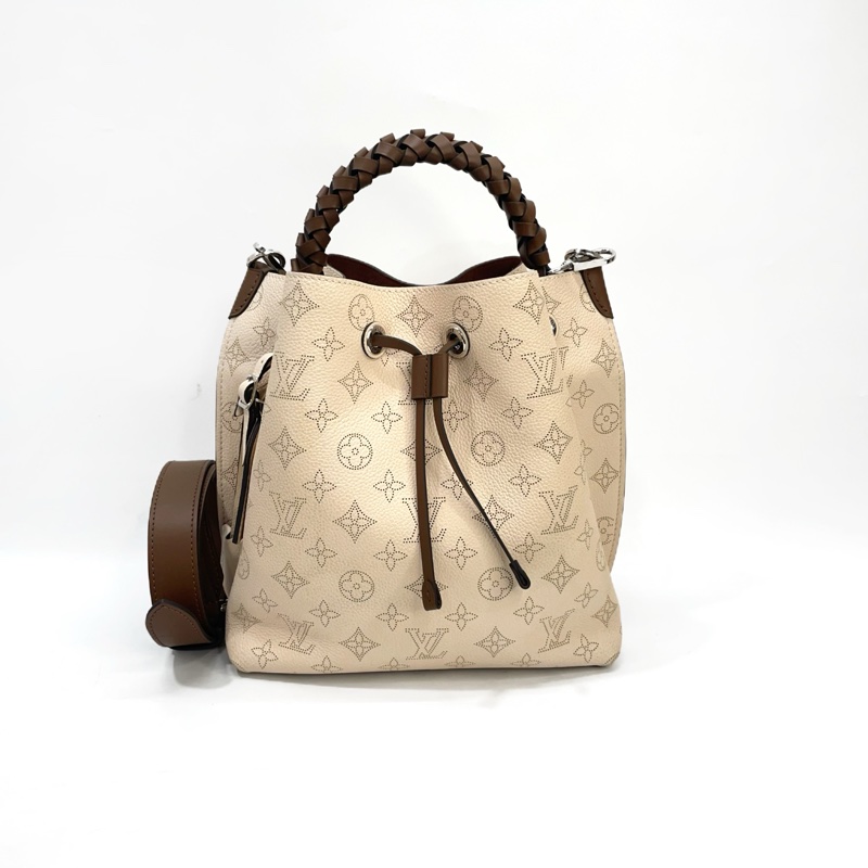 LV 米白牛皮洞洞銀釦Muria手提斜背水桶包 M55801-0