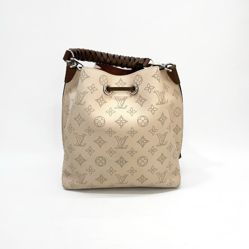 LV 米白牛皮洞洞銀釦Muria手提斜背水桶包 M55801-1