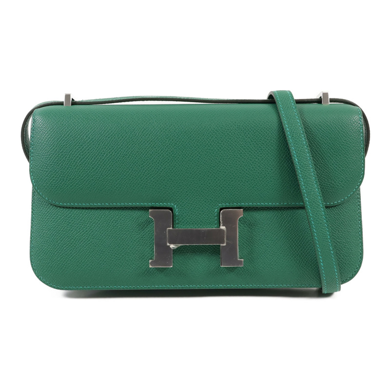 HERMES Epsom皮革Constance Elan銀扣肩背袋Vert Moyen-0