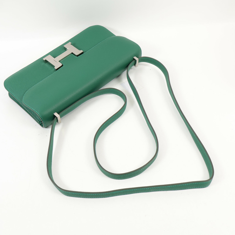 HERMES Epsom皮革Constance Elan銀扣肩背袋Vert Moyen-5