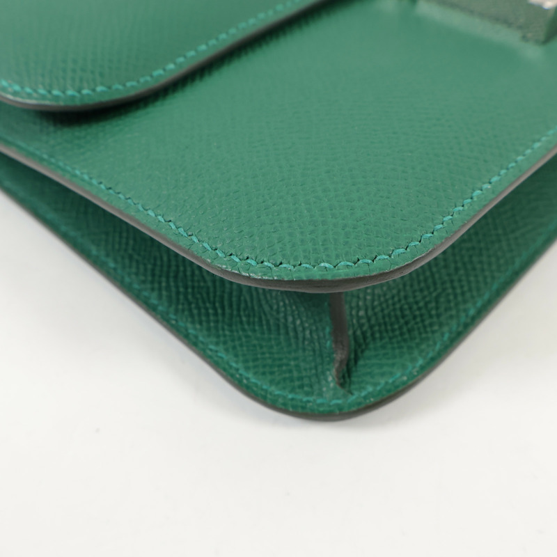HERMES Epsom皮革Constance Elan銀扣肩背袋Vert Moyen-6