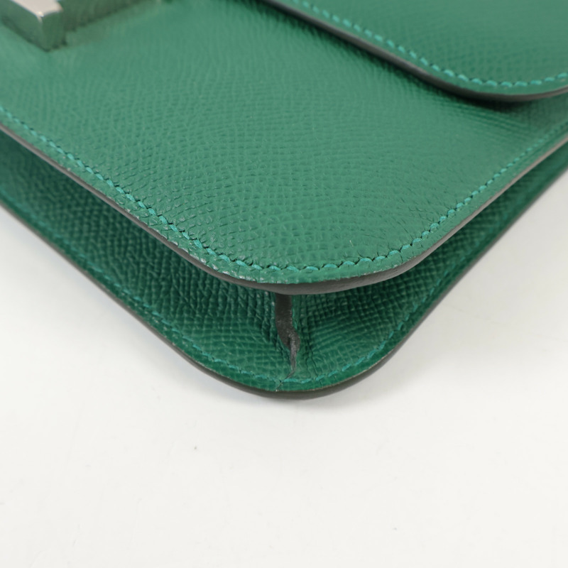 HERMES Epsom皮革Constance Elan銀扣肩背袋Vert Moyen-7