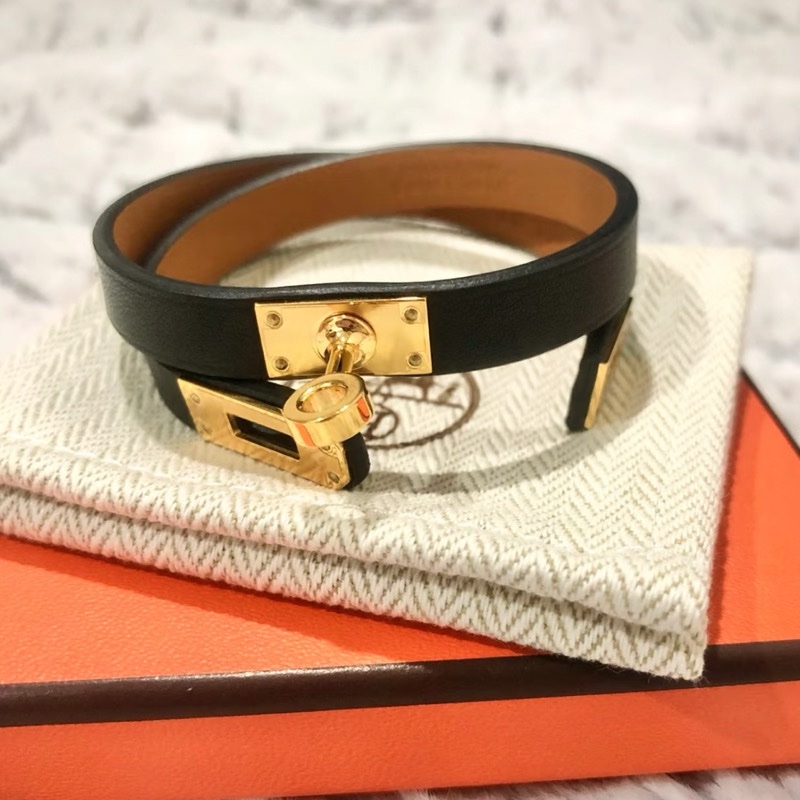 Hermes Kelly 黑金皮手環 T4尺寸 疊戴好美 🖤 全新 可送禮🎁-6