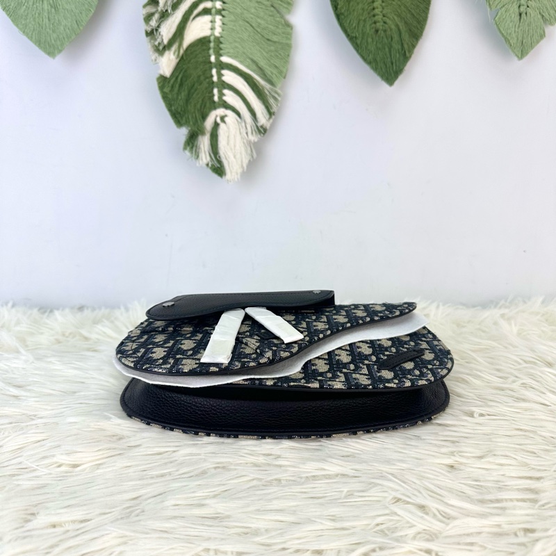 全新🔥DIOR Oblique Saddle 黑色真皮拼緹花馬鞍包 晶片款-5