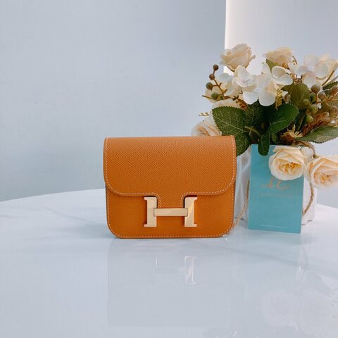 MS0375 Hermes 愛馬仕 康康 錢包 銀包 卡包 棕色 Constance Slim Wallet Epsom Gold x GHW