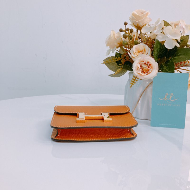 MS0375 Hermes 愛馬仕 康康 錢包 銀包 卡包 棕色 Constance Slim Wallet Epsom Gold x GHW-4