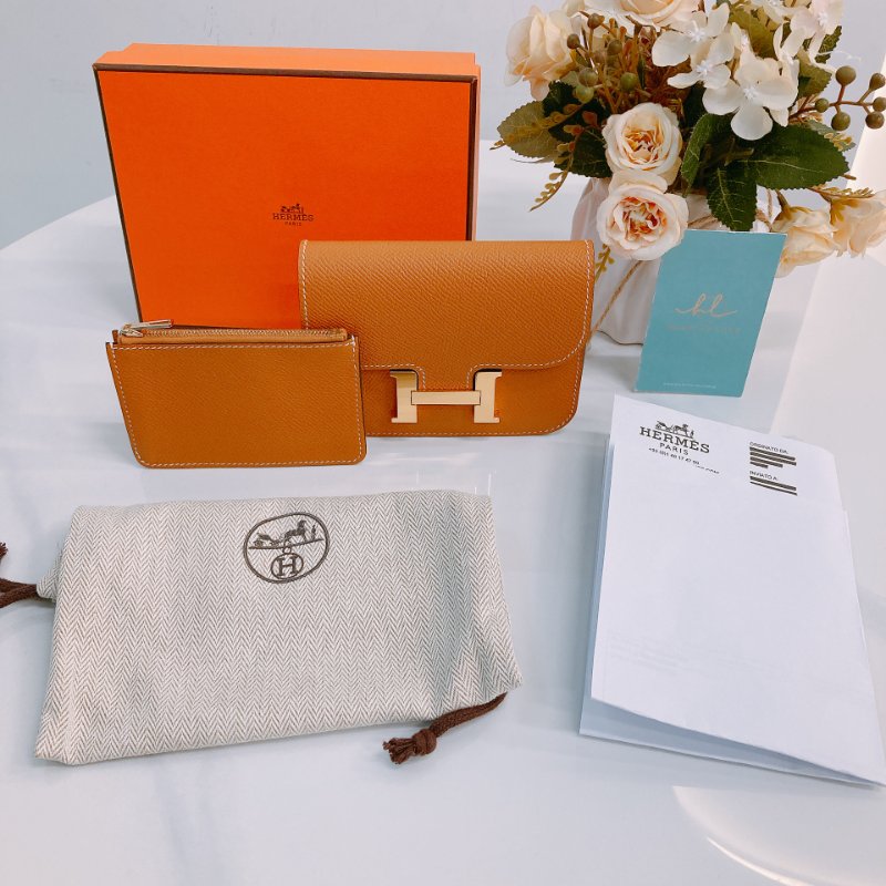 MS0375 Hermes 愛馬仕 康康 錢包 銀包 卡包 棕色 Constance Slim Wallet Epsom Gold x GHW-25