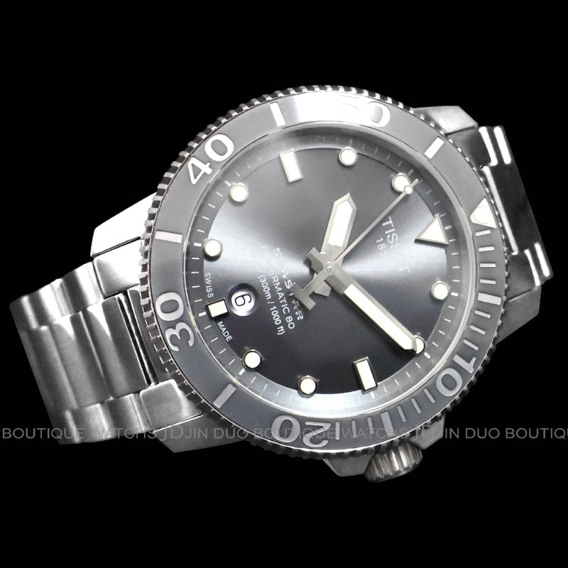 金鐸精品~2490 TISSOT 天梭 SEASTAR海洋之星43mm灰色面盤 自動上鍊潛水男錶-1