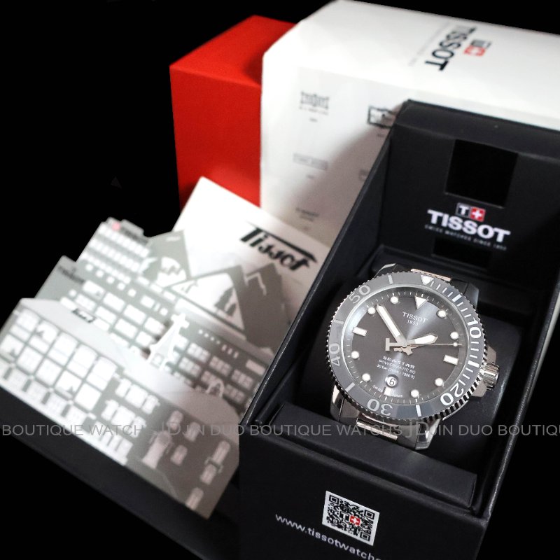 金鐸精品~2490 TISSOT 天梭 SEASTAR海洋之星43mm灰色面盤 自動上鍊潛水男錶-5