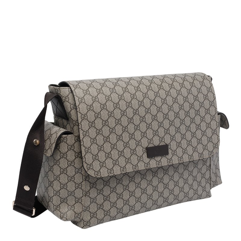 🎉新品好折扣✨Gucci 211131 GG Supreme 大款 中性風帆布款旅遊親子/媽媽包 米色及烏木色-9
