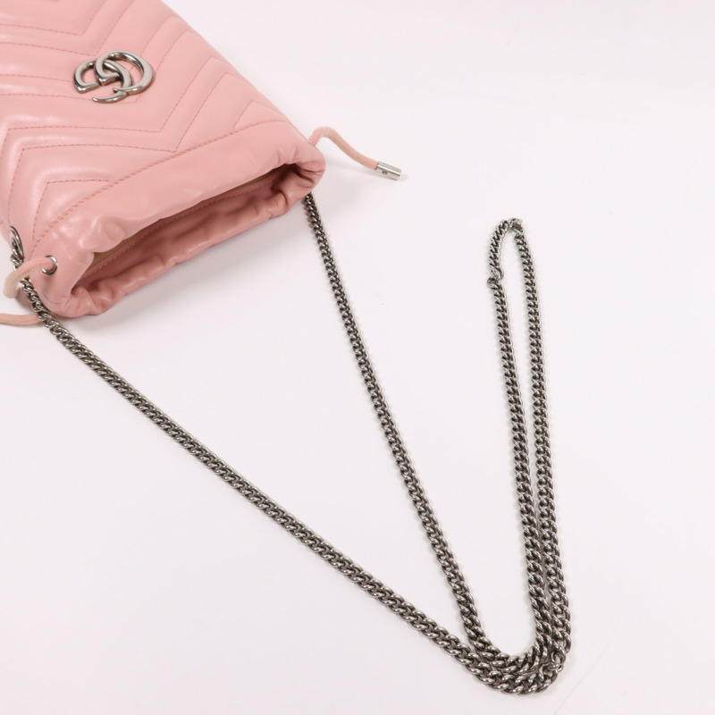 GUCCI 牛皮皮革GG Marmont銀扣鏈帶肩背袋-10