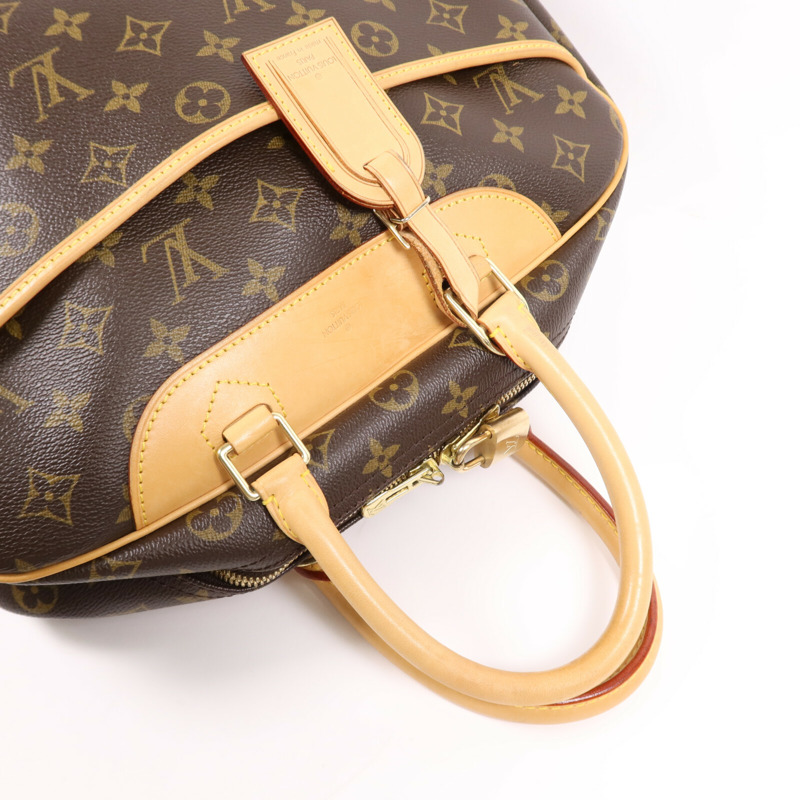 LOUIS VUITTON Monogram Deauville金扣手挽袋棕色-7
