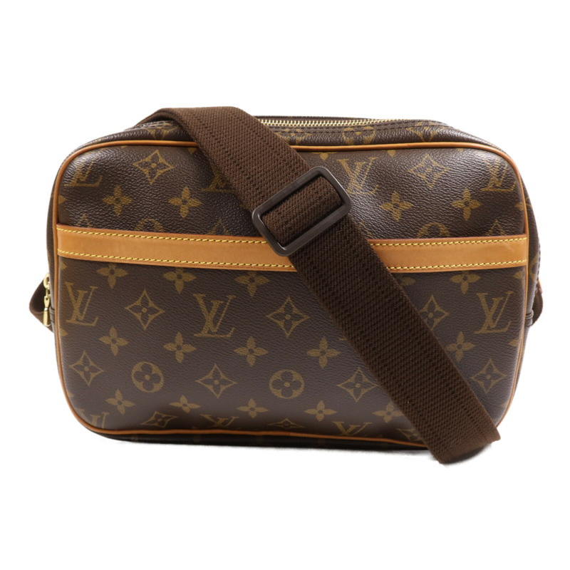 LOUIS VUITTON Monogram Reporter PM金扣肩背袋棕色-0