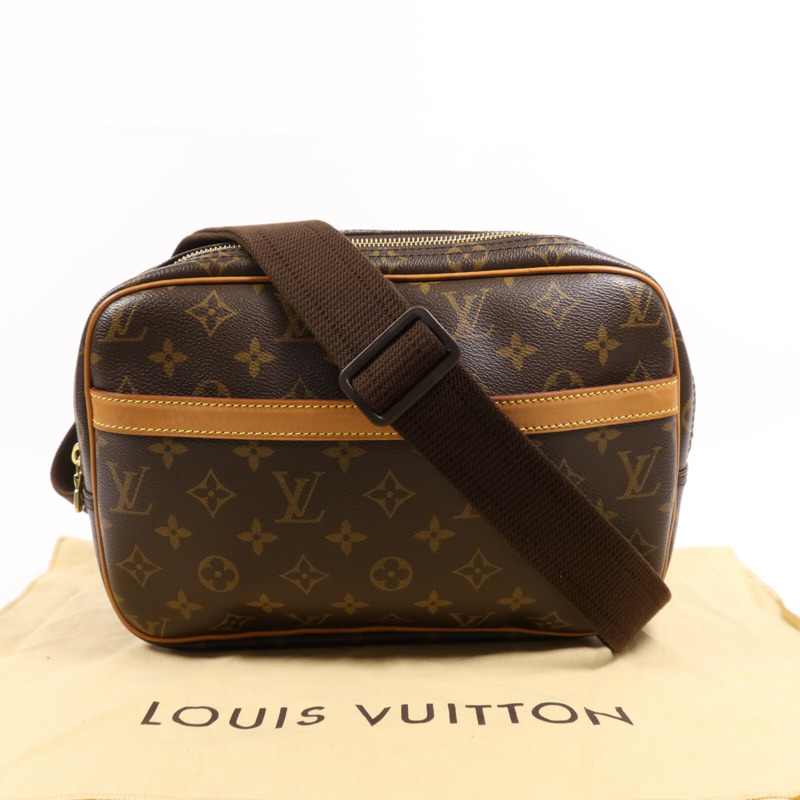 LOUIS VUITTON Monogram Reporter PM金扣肩背袋棕色-1