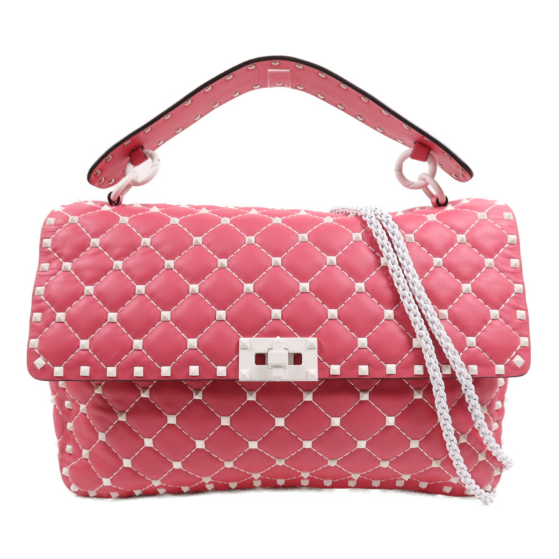 Valentino 牛皮皮革Rocktud Spike手挽肩背兩用袋-0